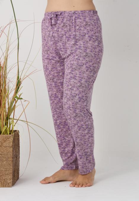 Pantaloni de Pijama Dama Lungi,Big Size,Culoare Mov cu Floricele,Engros